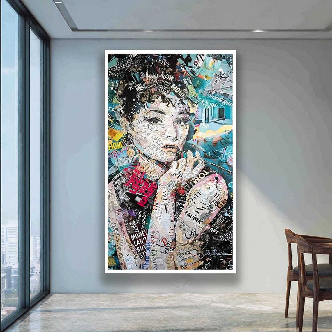 Audrey Hepburn Newspaper Collage Pop Art Portrait Decor Poster