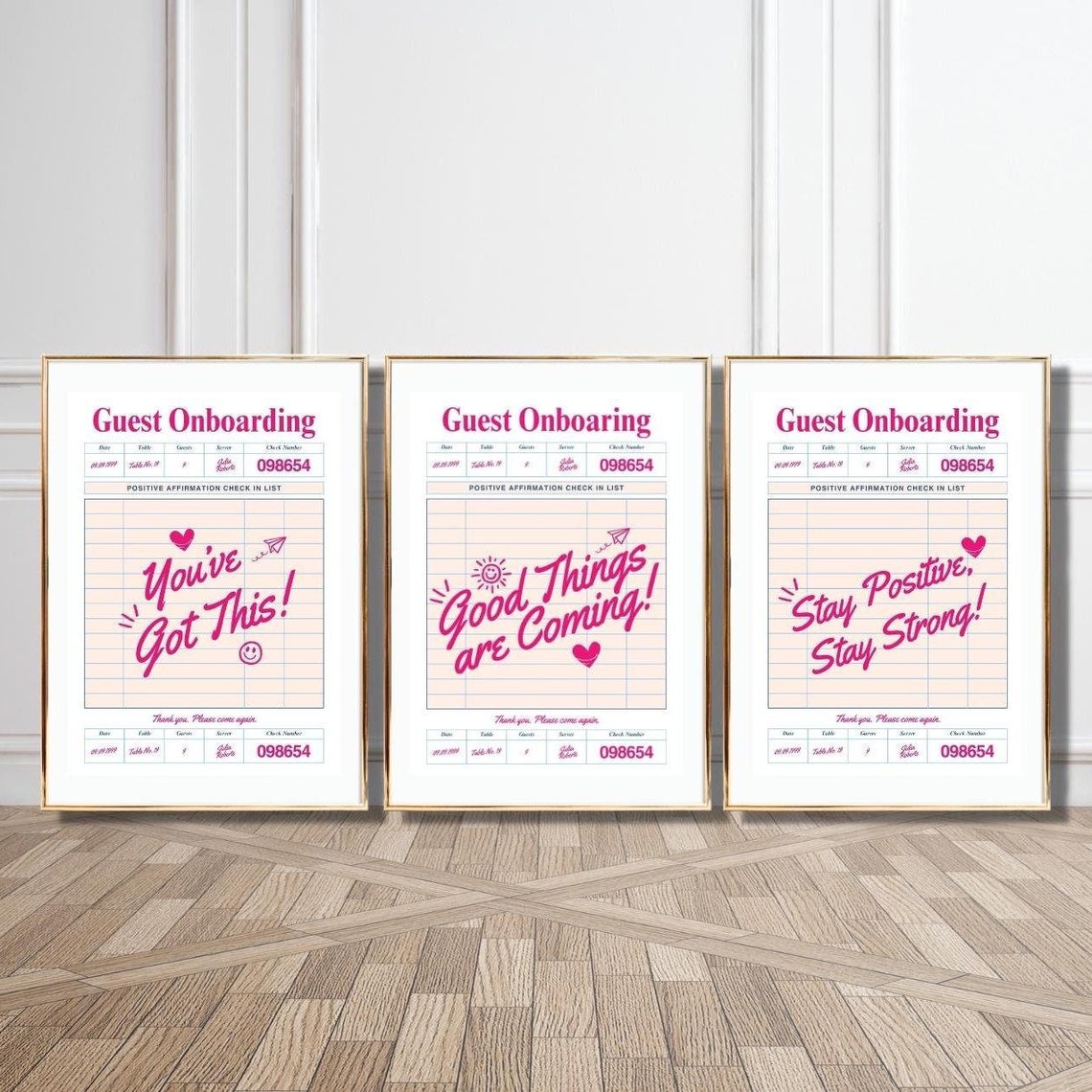 Positive Affirmation Guest Check Set of 3 Pink Receipt Quote Poster