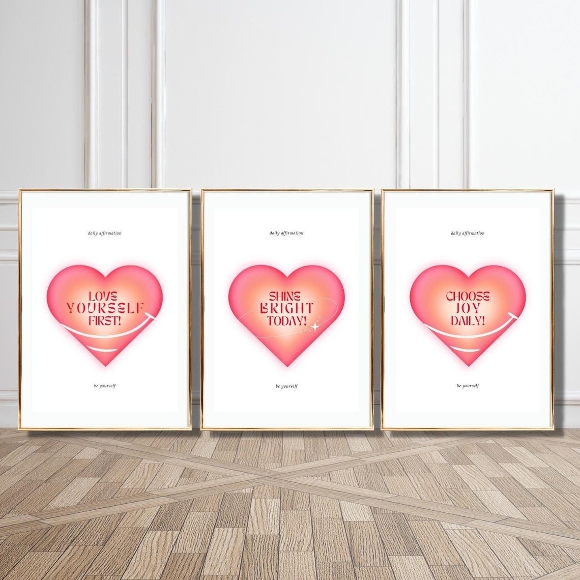 Love Yourself First Gradient Heart Daily Affirmation Pink Poster - Image 4