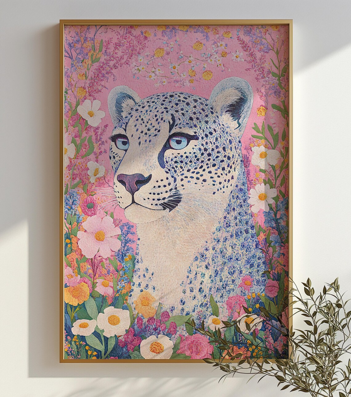 Pink Leopard Floral Maximalist Art Print - Image 2