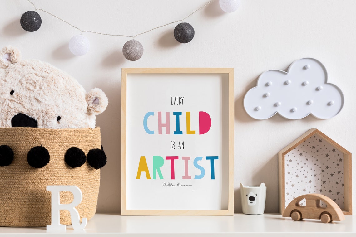 Every Child Is an Artist Pablo Picasso Quote Colorful Classroom Poster - Image 3