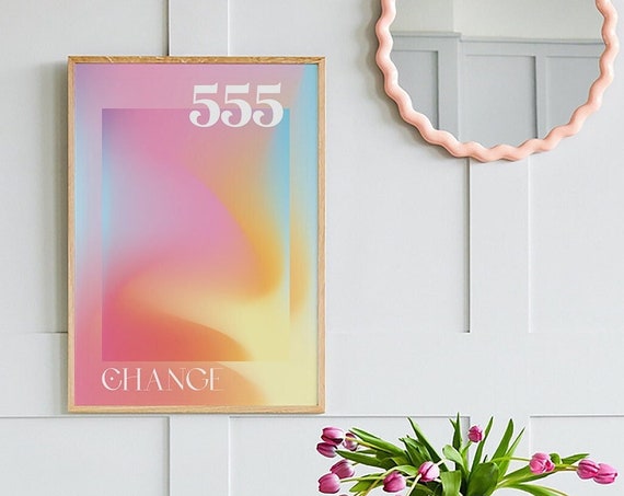 Angel Number 555 Change Print Art Spiritual Manifestation Gradient Aura Wall Art Cute Trendy Wall Art
