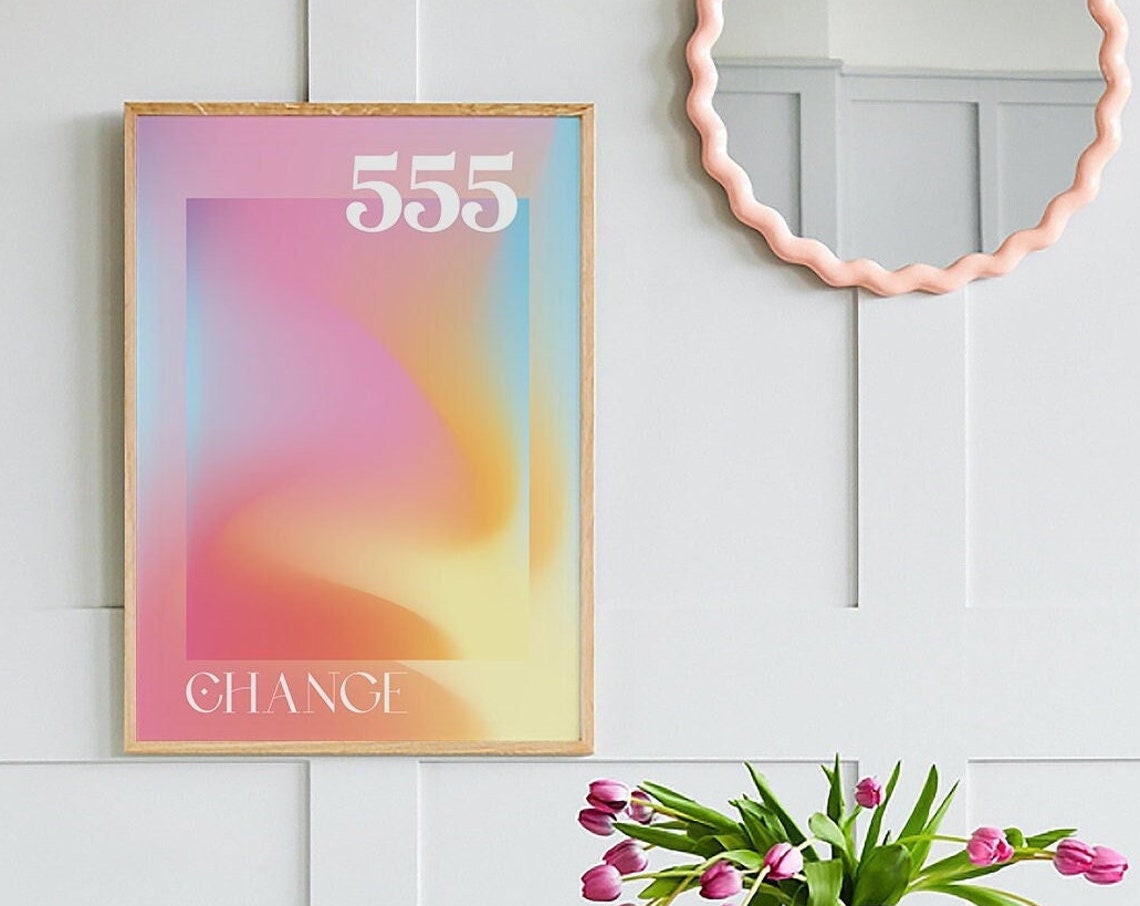 Angel Number 555 Change Poster with Rainbow Aura Gradient Design