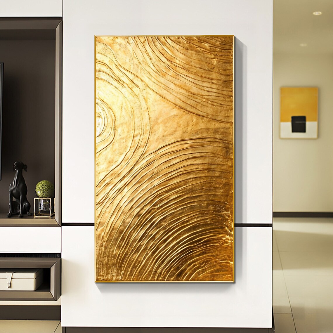 Golden Wood Grain Swirl Vertical Textured Abstract Painting Poster