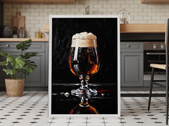 Dark Craft Beer Tulip Glass Foam Head Moody Bar Painting Art Poster
