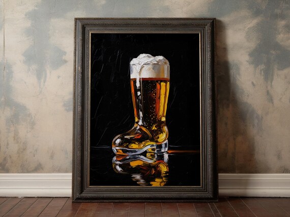 Beer Boot Impasto Painting Bar Cart Wall Art Das Moody Man Cave Kitchen Decor