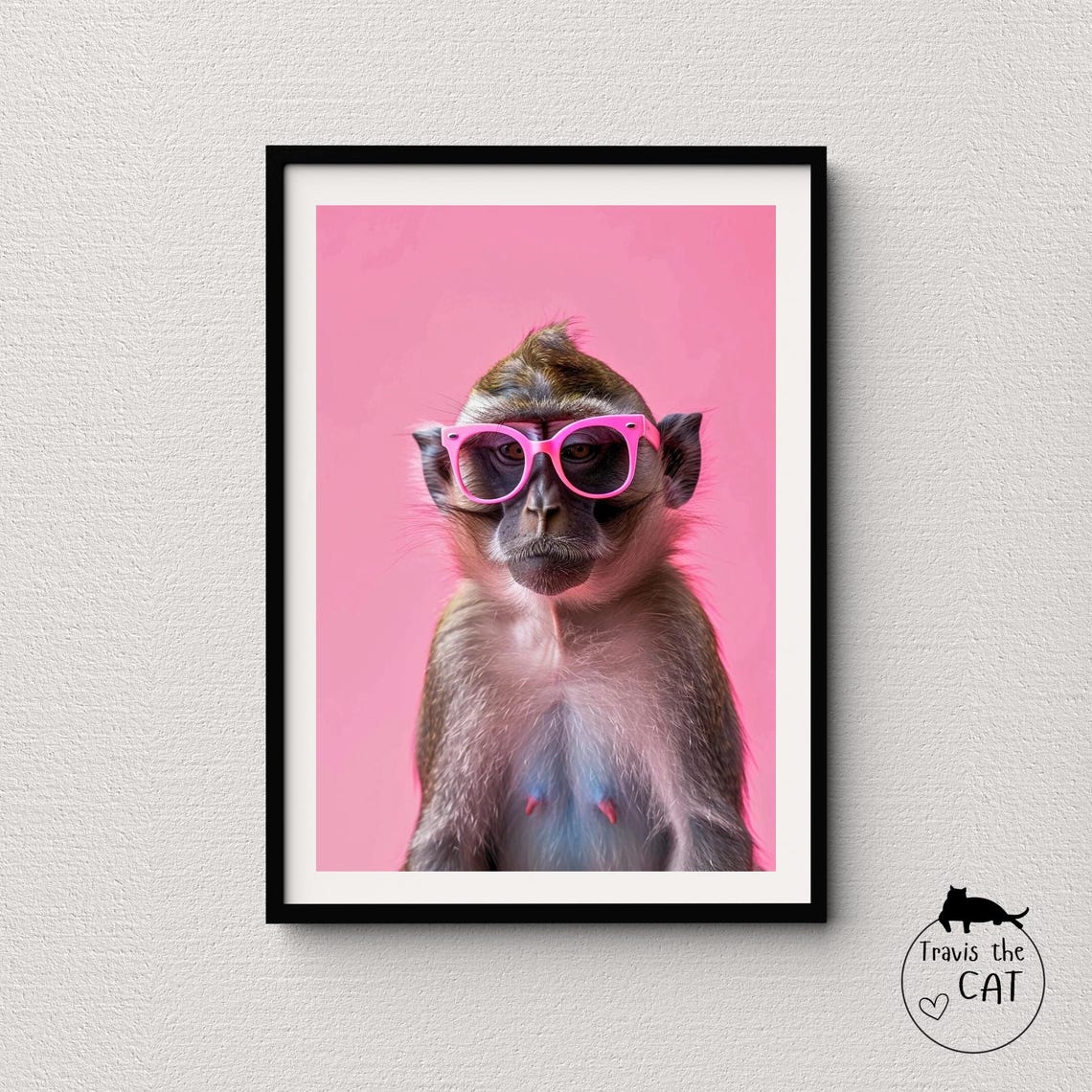 Stylish Monkey in Pink Sunglasses on Pink Pop Art Animal Poster