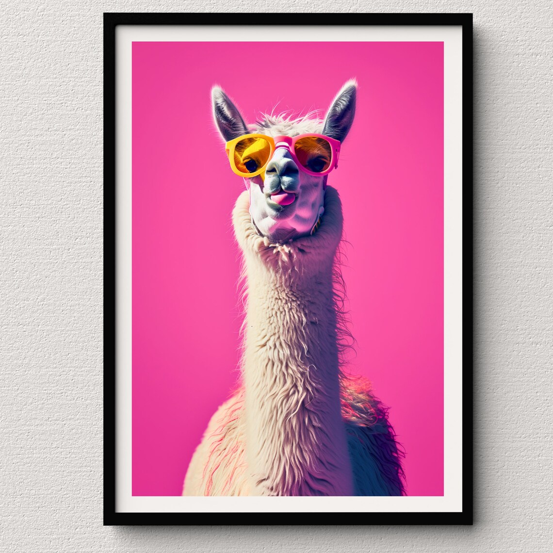 Llama in Rainbow Sunglasses Sticking Tongue Out Playful Pop Art Poster