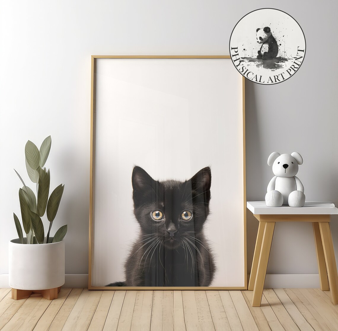 Black Cat Art Print, Nursery Animal Illustration