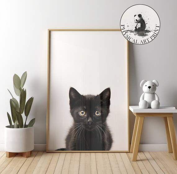 Black Cat Art Print, Nursery Animal Illustration