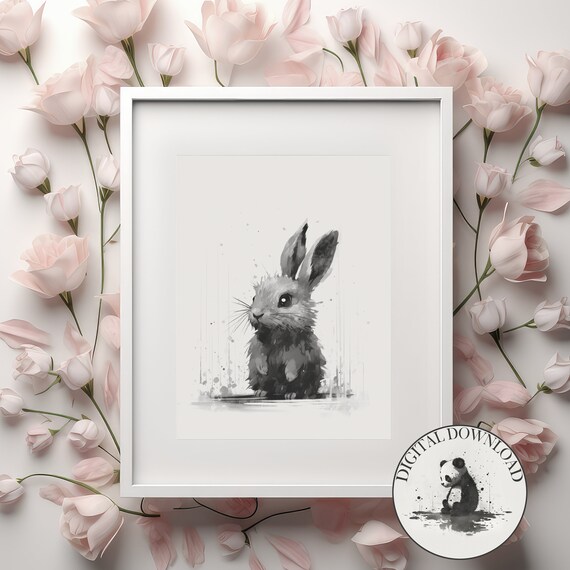 Baby Bunny In The Rain Nursery Art Print