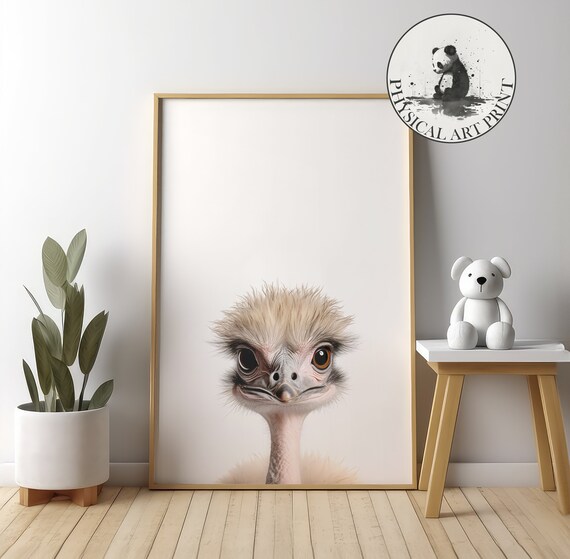 Baby Ostrich Chick Fluffy Close-Up Big Eyes Nursery Animal Decor Poster