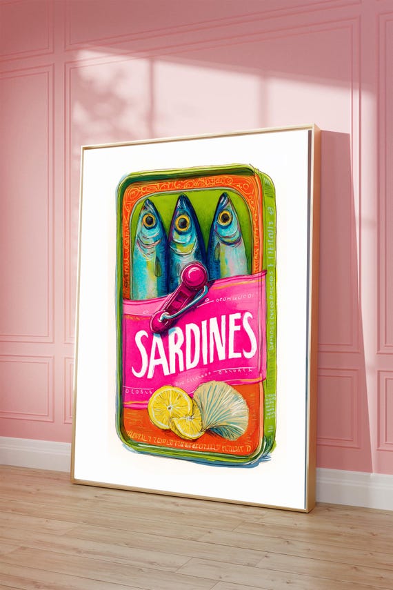 Sardine Tin Painting Print Retro Kitchen Art Poster