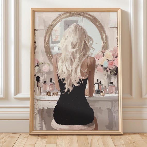 Platinum Blonde Girl Vanity Wall Art Glam Beauty Room Girly Fashion Illustration Makeup Artist Gift