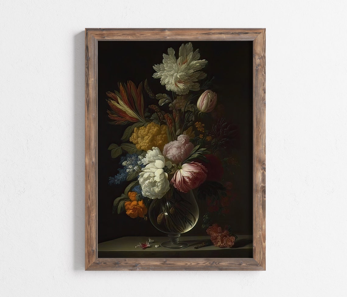 Dark Flowers Art Wall Art Moody Flower Painting Art Dark Academia Decor Antique Victorian Wall Art Vintage Oil Painting - Image 3