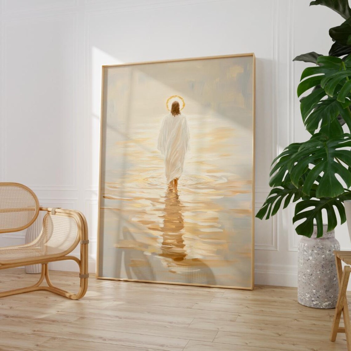 Jesus Walking on Water Golden Halo Christian Faith Art Poster - Image 3
