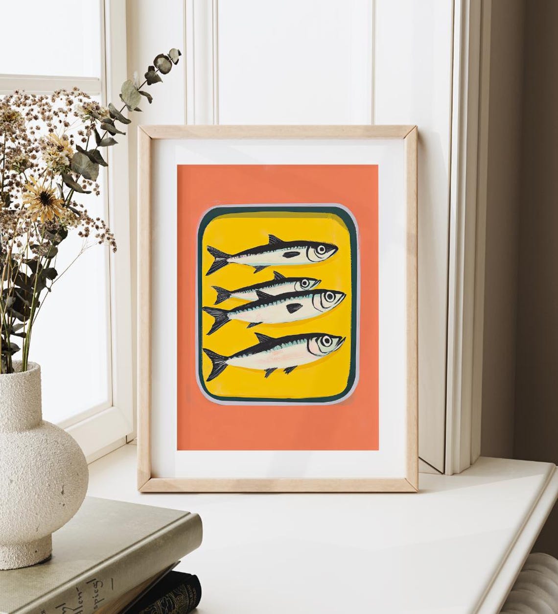 Four Sardines in Tin Style Pop Art Orange Yellow Retro Kitchen Poster - Image 4