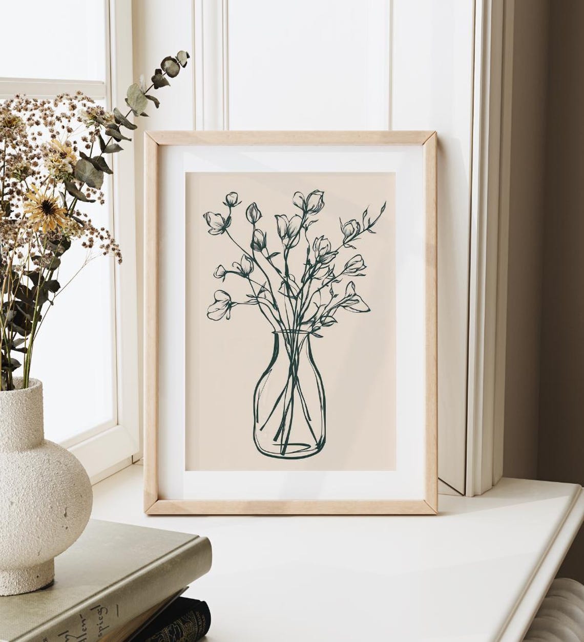 Black Ink Flower Bouquet Vase Minimalist Botanical Sketch Poster - Image 4