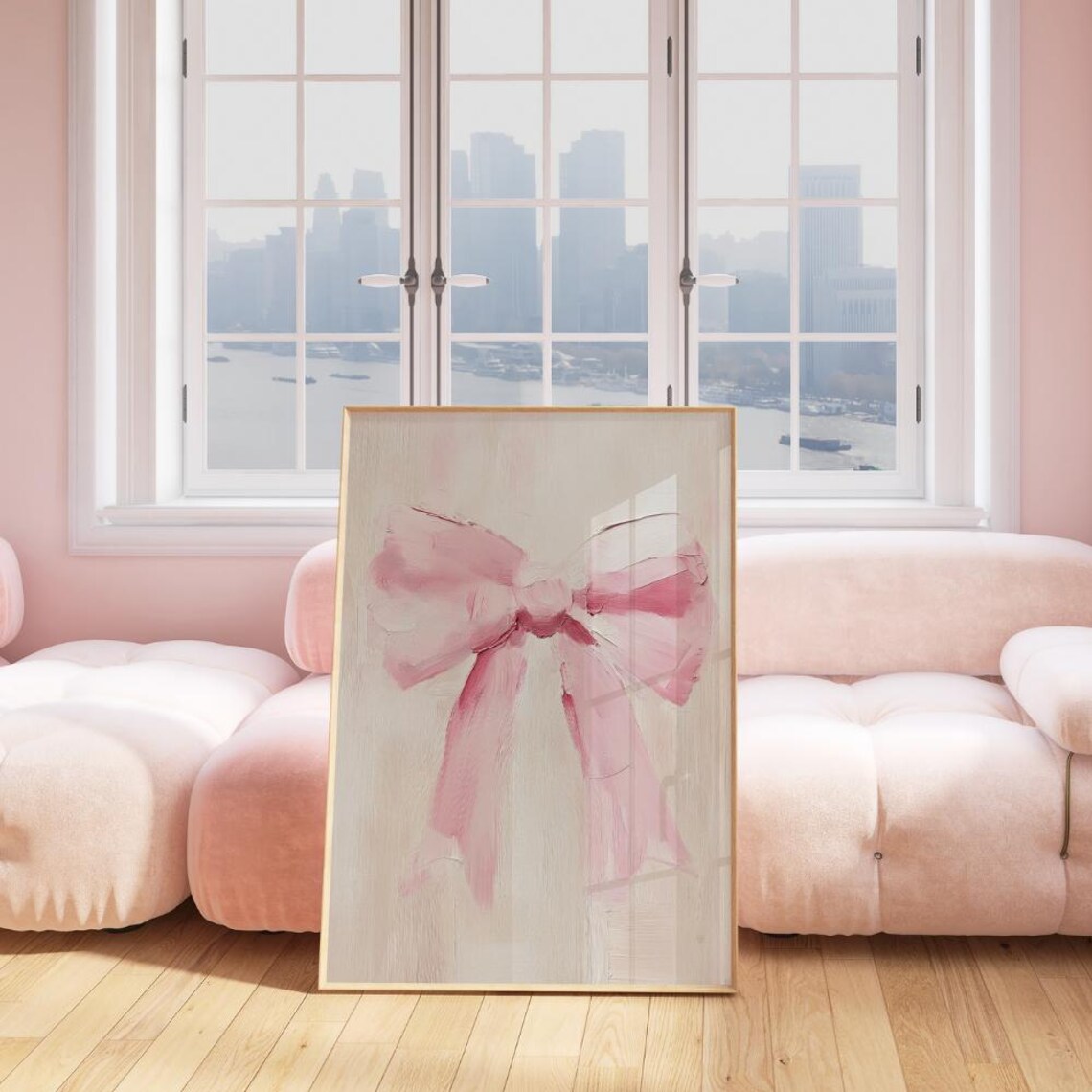 Blush Pink Bow Oil Painting Soft Coquette Girly Bedroom Decor Poster - Image 3