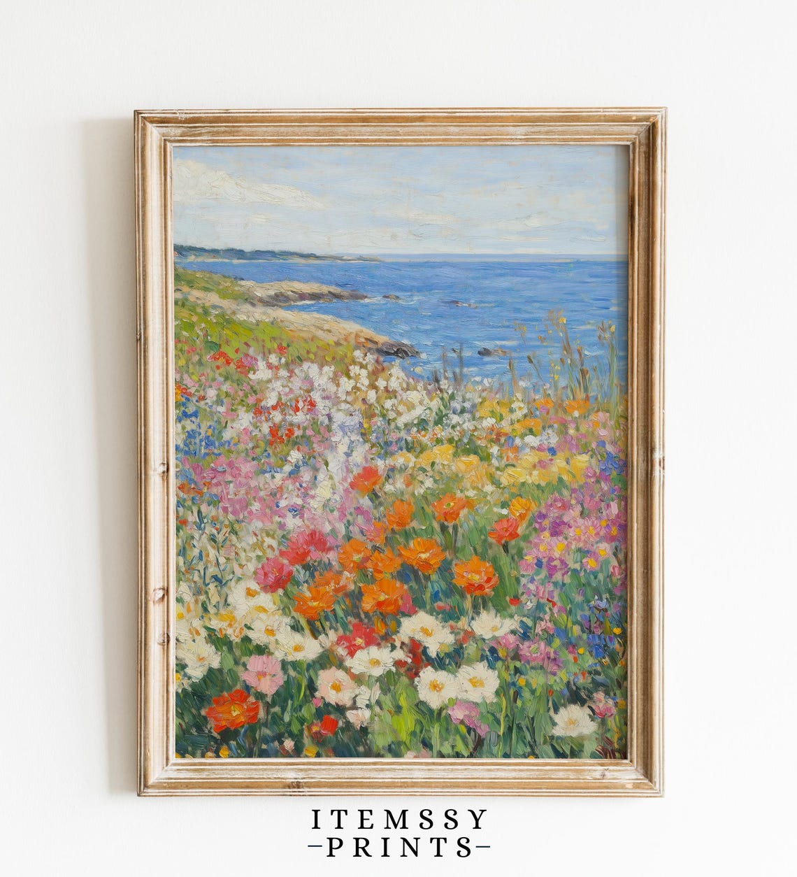 Coastal Wildflower Meadow Ocean View Vintage Impressionist Poster