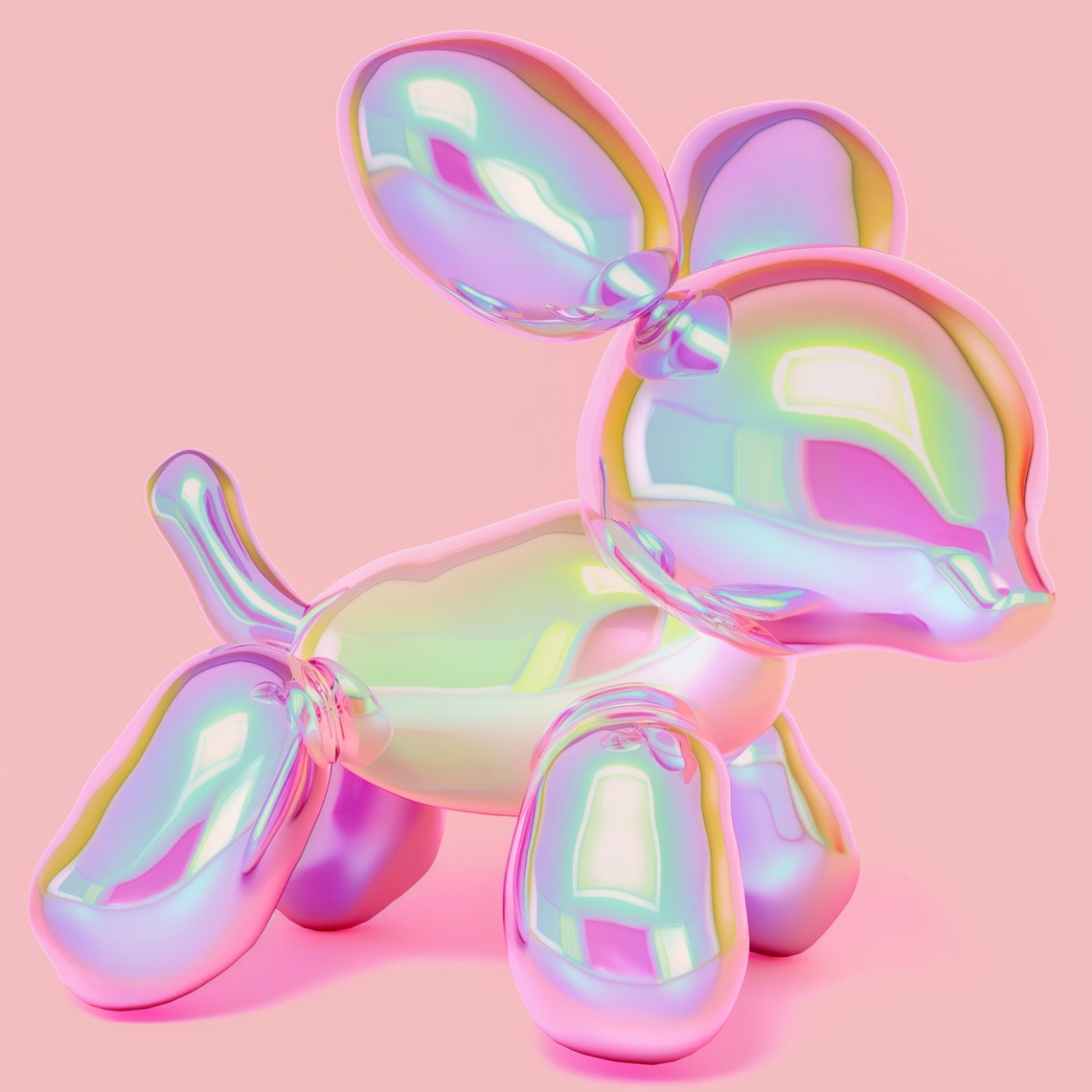 Iridescent Pink Balloon Dog Sculpture 3D Pop Art Preppy Pink Wall Art - Image 2