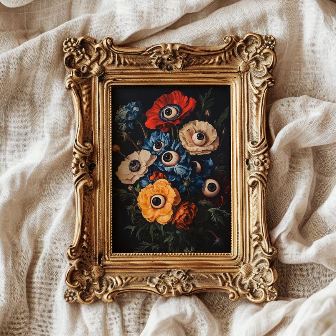 Dark Moody Flower Bouquet with Eyeballs Creepy Weirdcore Art Print - Image 3