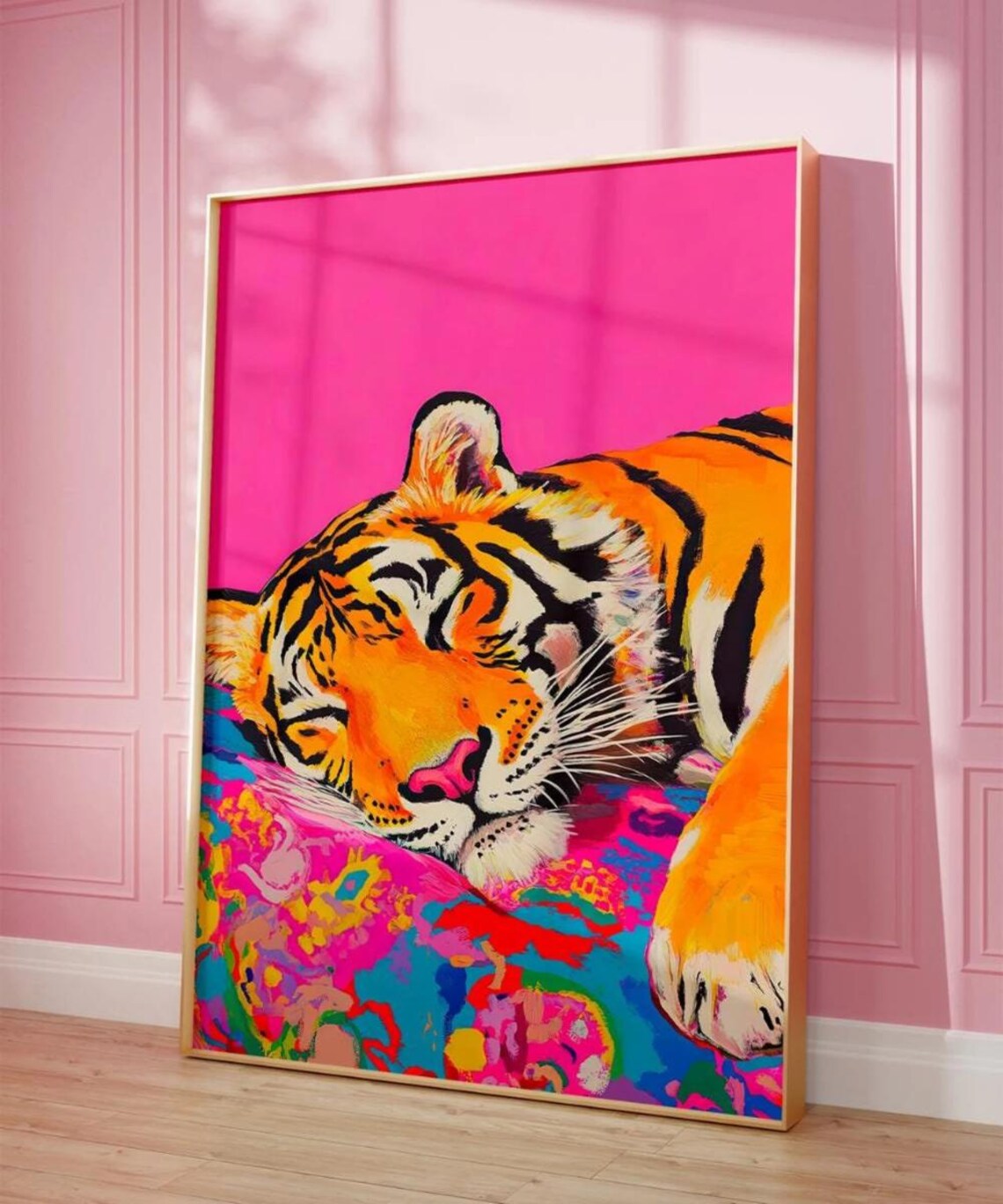 Cute Tiger Art Print, Maximalist Bedroom Decor