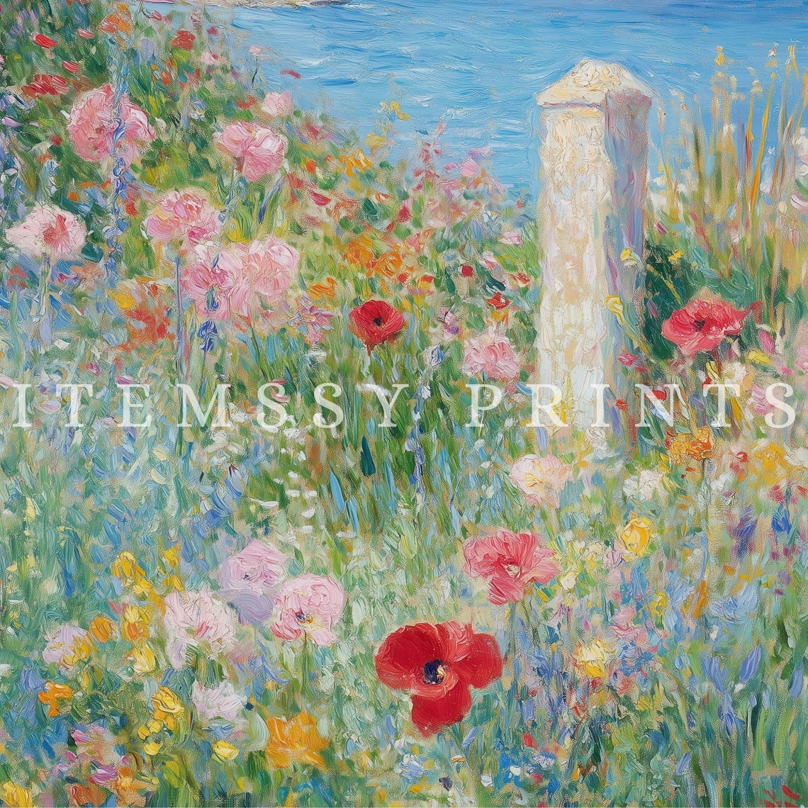 Coastal Wildflower Meadow with Sailboats Impressionist Wall Art - Image 2