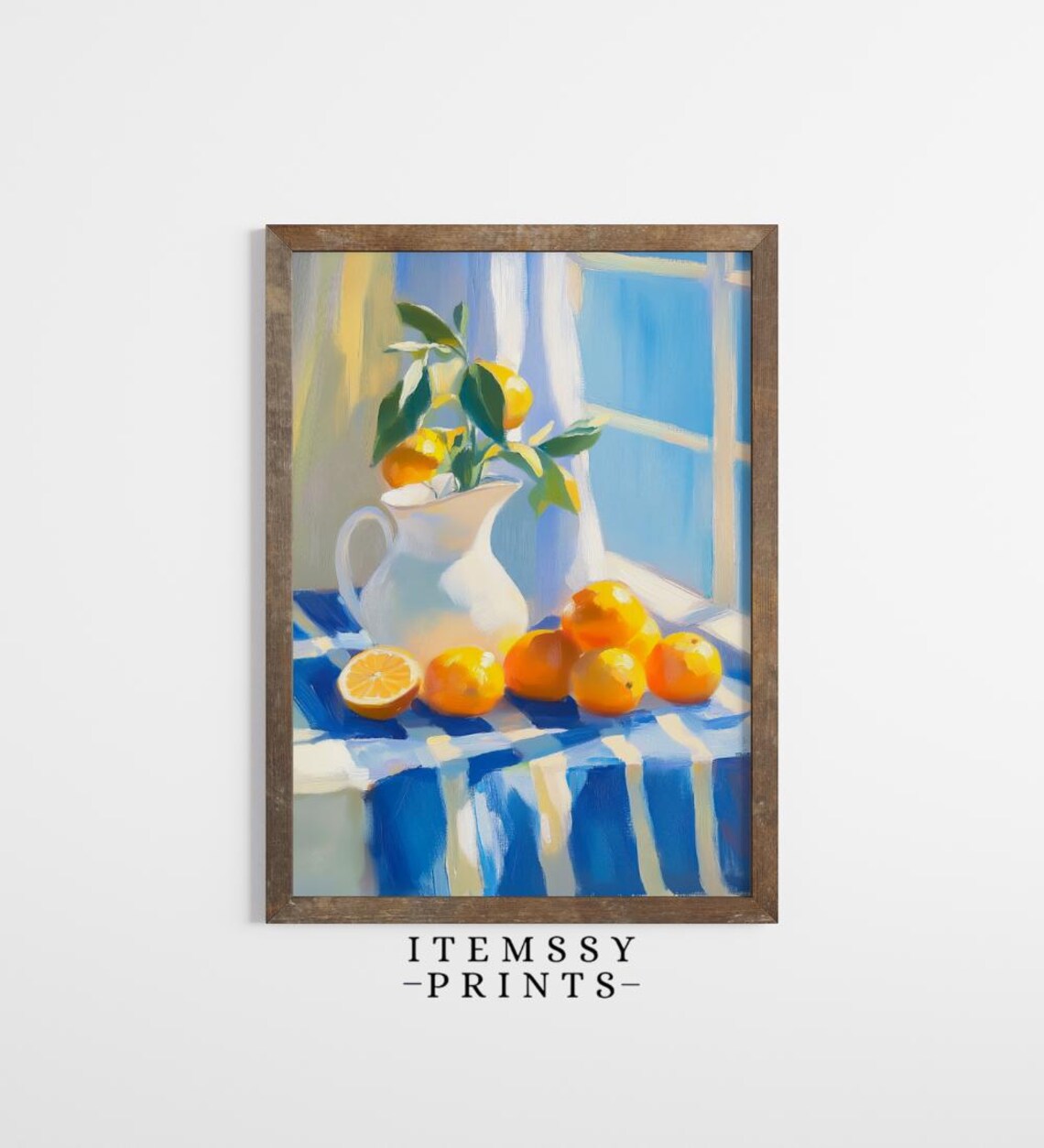 Sunlit Lemons in White Pitcher by the Window Cheerful Kitchen Still Life Poster - Image 3