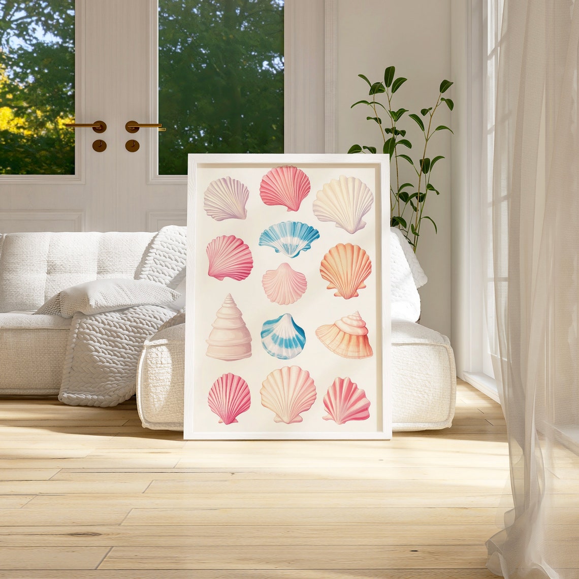 Pastel Scallop Seashell Chart Watercolor Coastal Beach House Wall Art - Image 3