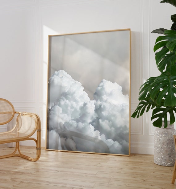 Cloudscape Wall Art Modern Living Room Decor Moody Cloud Painting Landscape Neutral Abstract Print