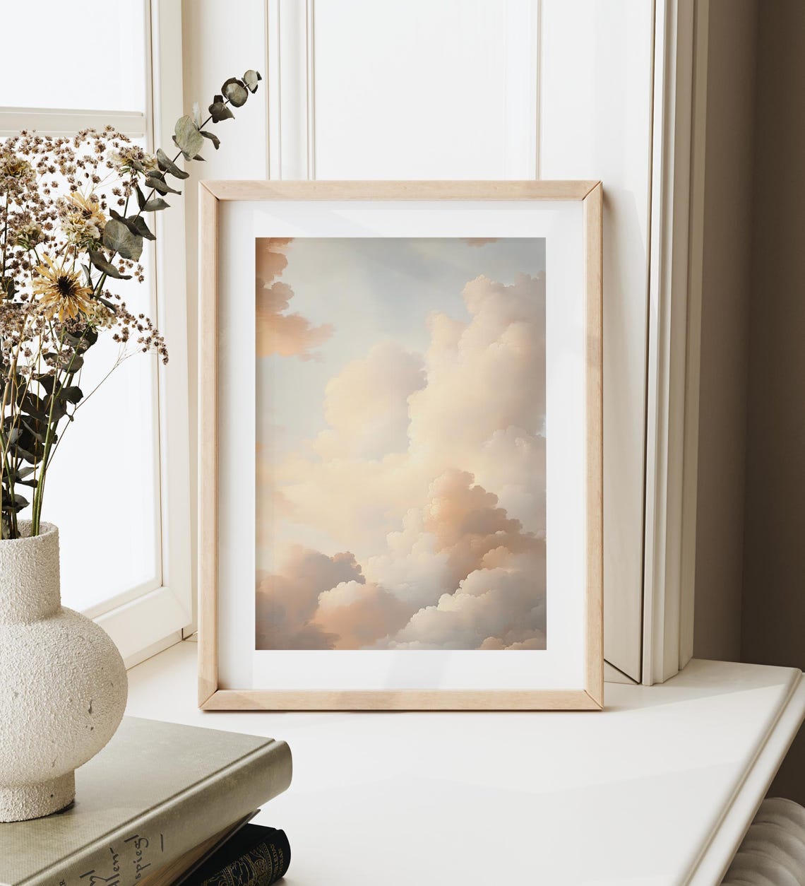 Moody Cloudscape Neutral Sky Painting Abstract Beige Art Poster - Image 3