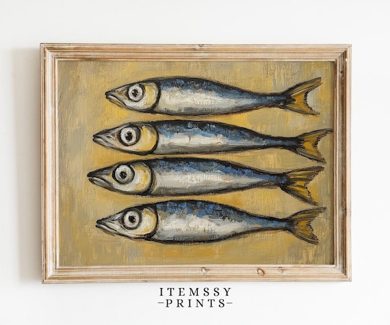 Sardines Print Vintage Sardine Tin Poster Retro Fish Wall Art Colorful Eclectic Kitchen Decor Maximalist Style Poster Seafood Art