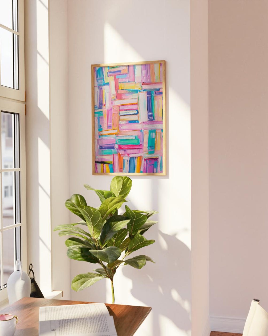 Neon Pastel Abstract Books Stack Painting Colorful Book Art Poster - Image 2