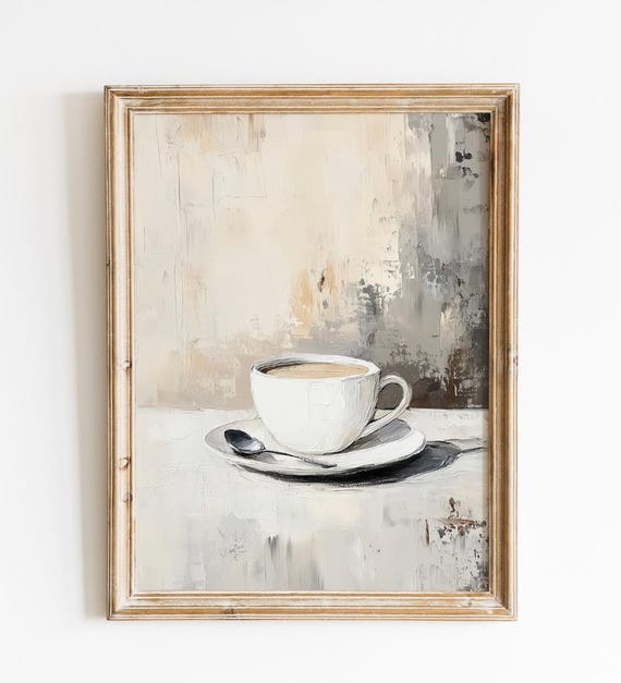 Moody Coffee Art Print Neutral Kitchen Wall Decor Coffee Bar Housewarming Art Cute Minimalist Stylish Kitchen Art