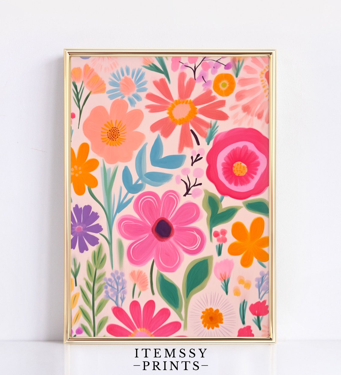 Colorful Wildflower Pattern Pink Background Bright Floral Poster