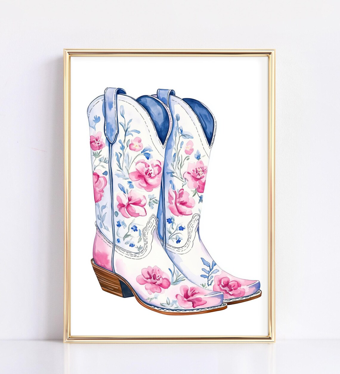 Pink Floral Cowboy Boots Watercolor Western Girly Nursery Poster - Image 3