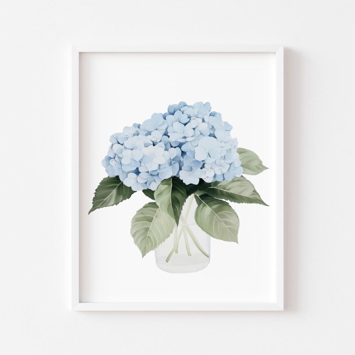 Blue Hydrangea Bloom In Glass Vase Watercolor Floral Still Life Poster