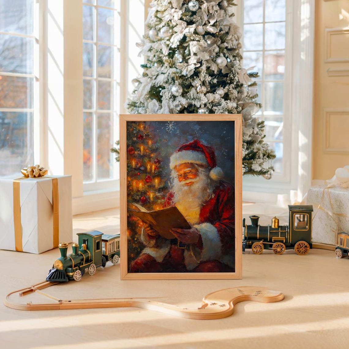 Santa Claus Reading By Candlelit Christmas Tree Soft Glow Poster - Image 3
