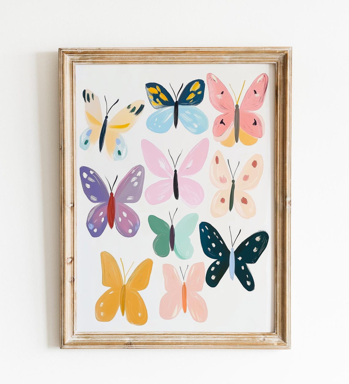 Nine Colorful Butterflies Pastel Insect Specimen Chart Poster