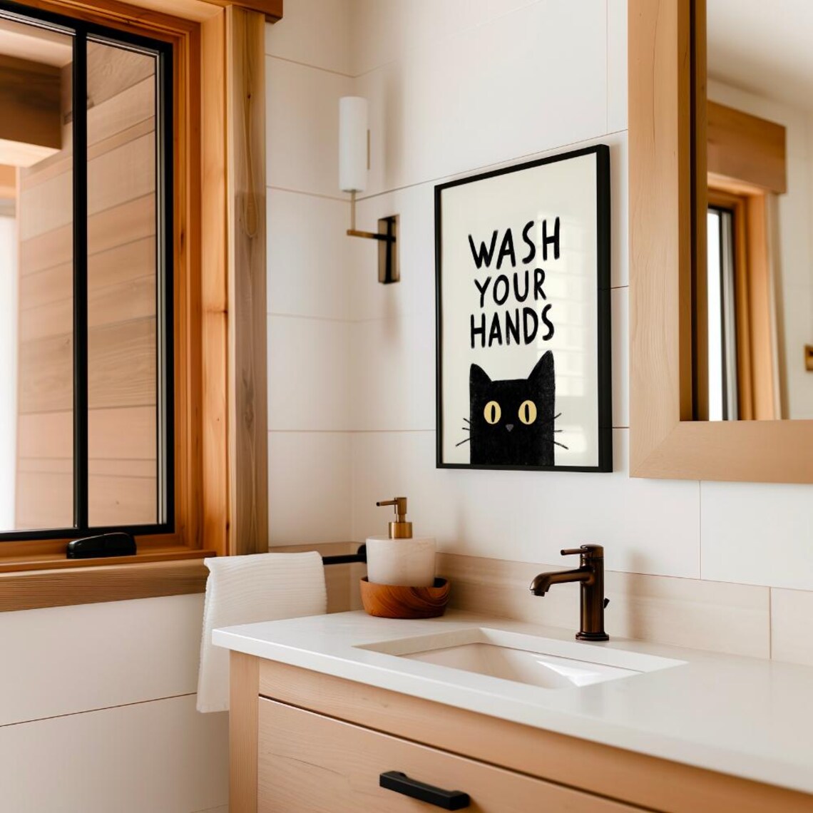 Black Cat Telling You to Wash Your Hands Funny Bathroom Poster - Image 2
