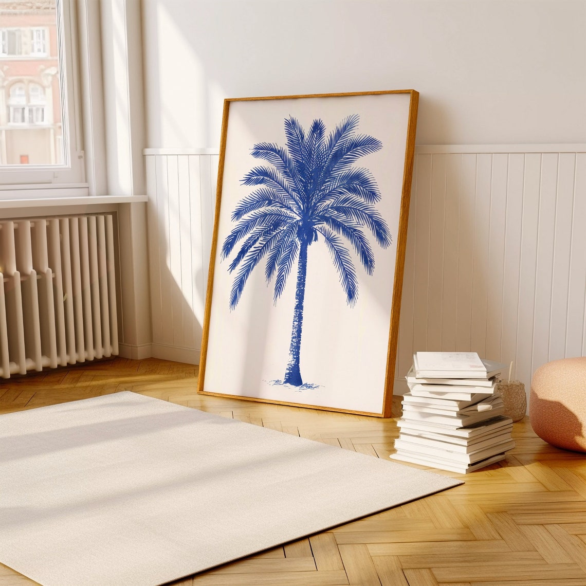 Blue Ink Palm Tree Minimalist Coastal Tropical Sketch Poster - Image 2