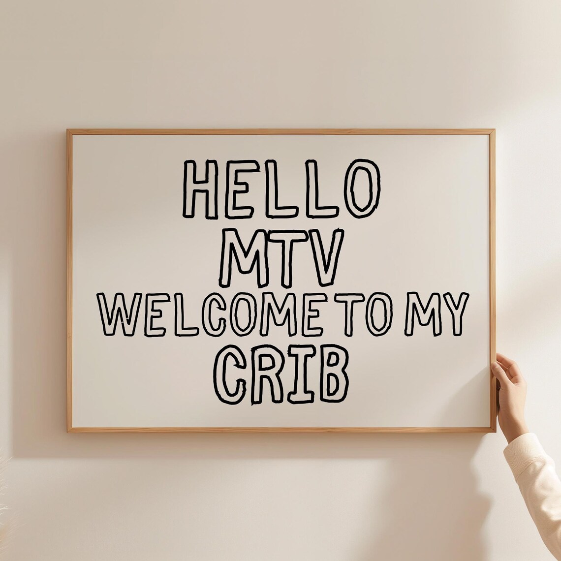 Hello MTV Welcome To My Crib Retro Y2K Outline Quote Wall Art