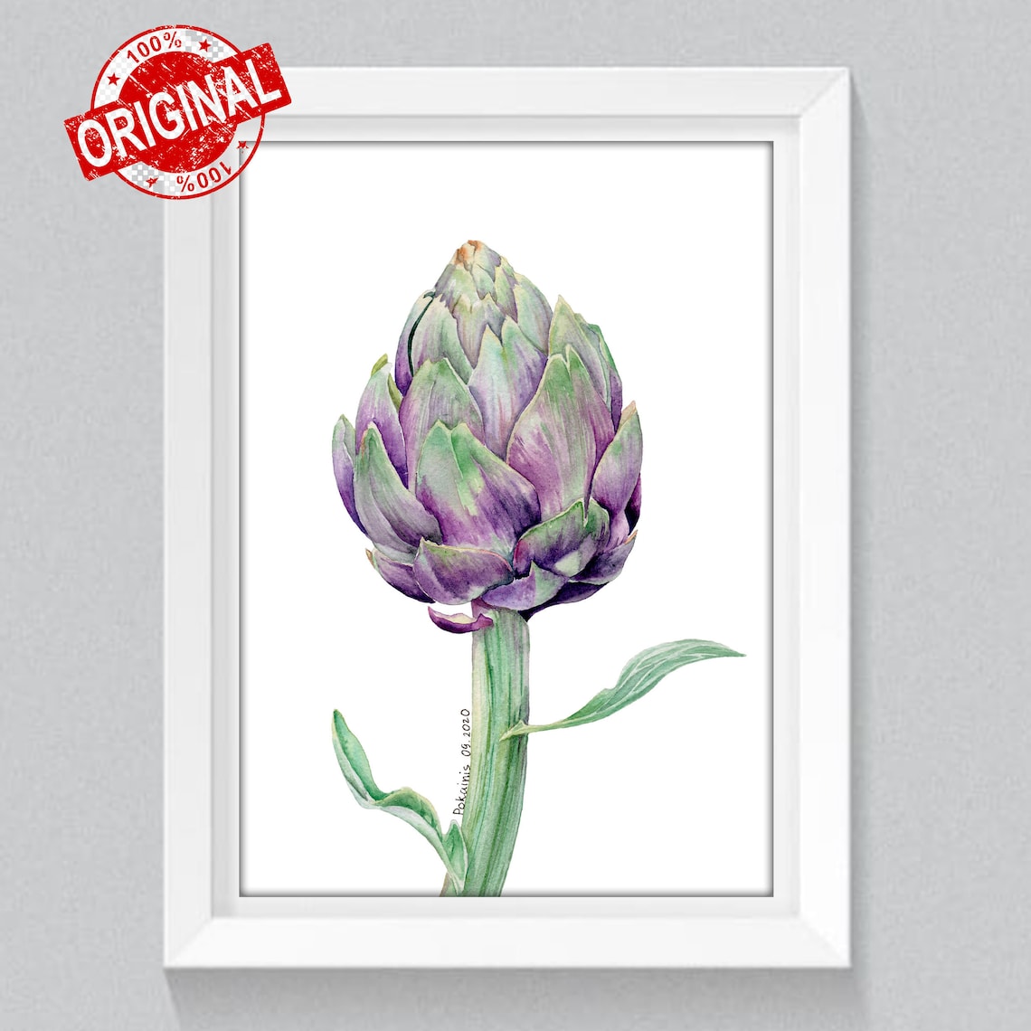 Purple Artichoke Botanical Study Watercolor Vegetable Wall Art - Image 5