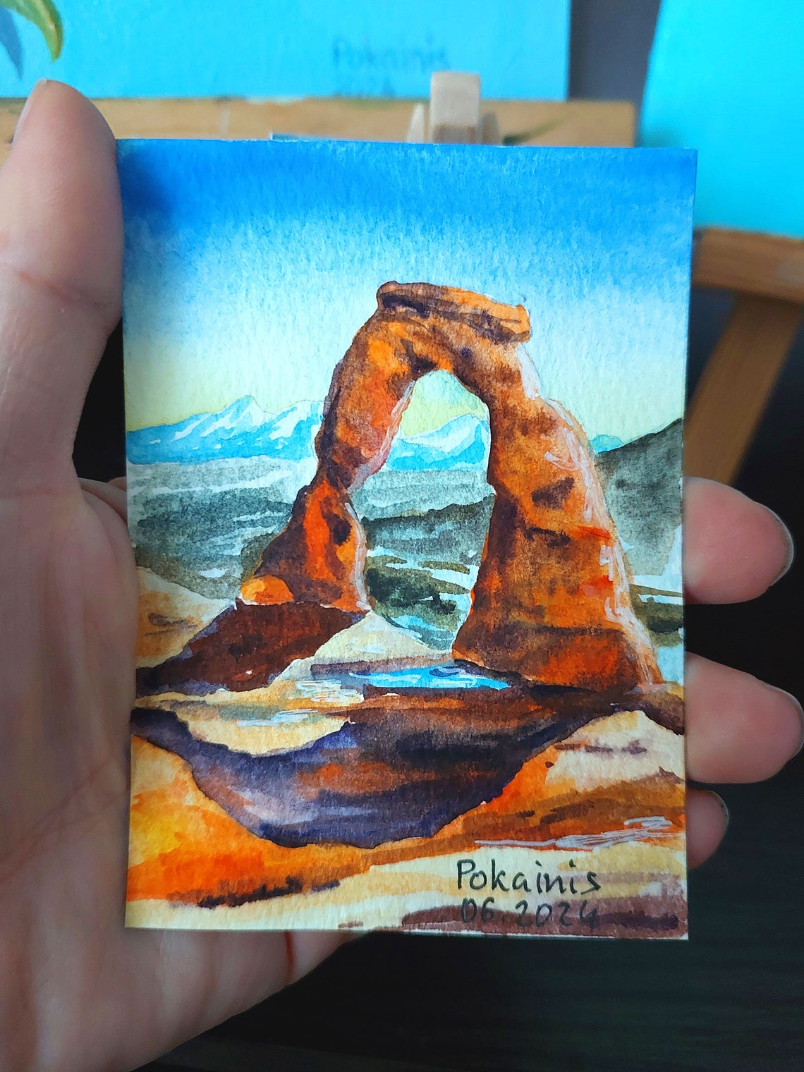 Red Rock Desert Arch Glowing at Sunset Southwest Watercolor Poster