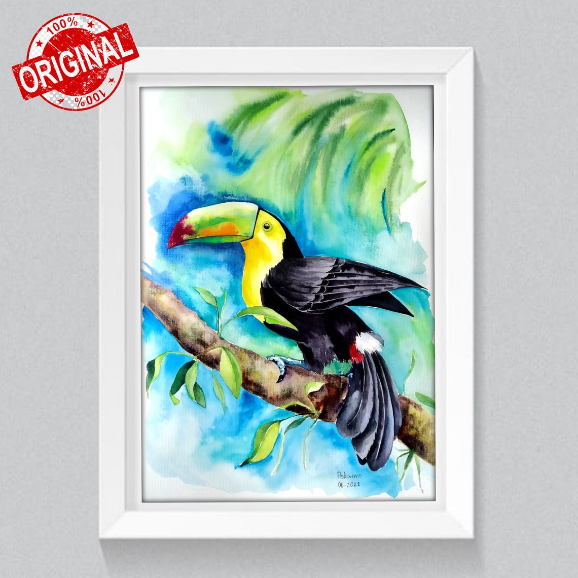 Toucan Painting Bird Of Paradise Watercolor Birds Bird Watcher Gifts Bird Lover Gift Tropical Wall Art Original Watercolor Painting - Image 5