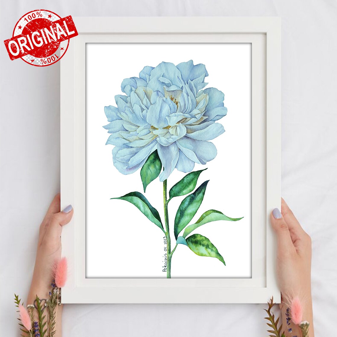 White Peony Watercolor Art Print, Botanical Wall Art - Image 2