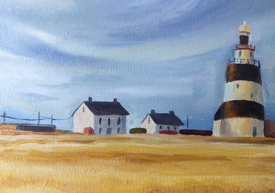 Original Landscape Oil Painting Lighthouse Painting Farmhouse Wall Art Wheat Field Art Countryside Colorful Wall Art Kitchen Fine Art - Image 2