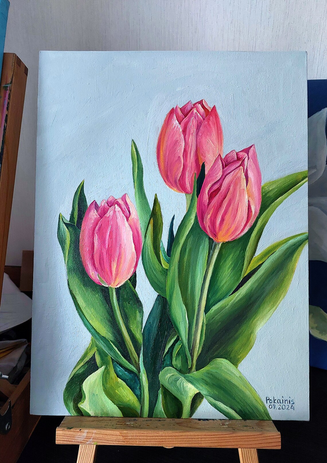 Pink Tulips Trio Oil Painting Spring Flower Botanical Poster - Image 5