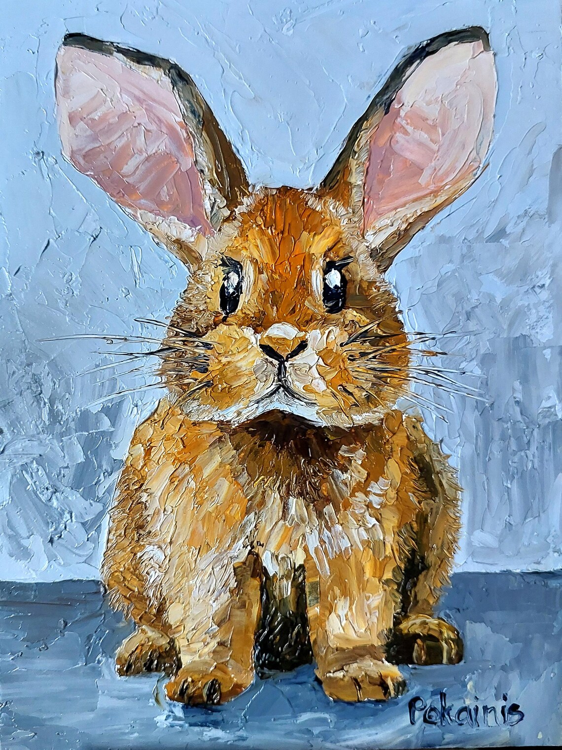 Ginger Brown Bunny Rabbit Portrait Textured Oil Painting Poster